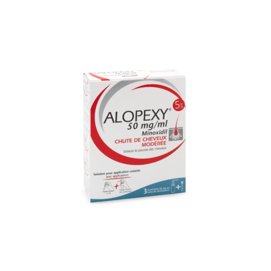 Alopexy 5 % Minoxidil 3 x 60 ml – Traitement chute de cheveux modérée