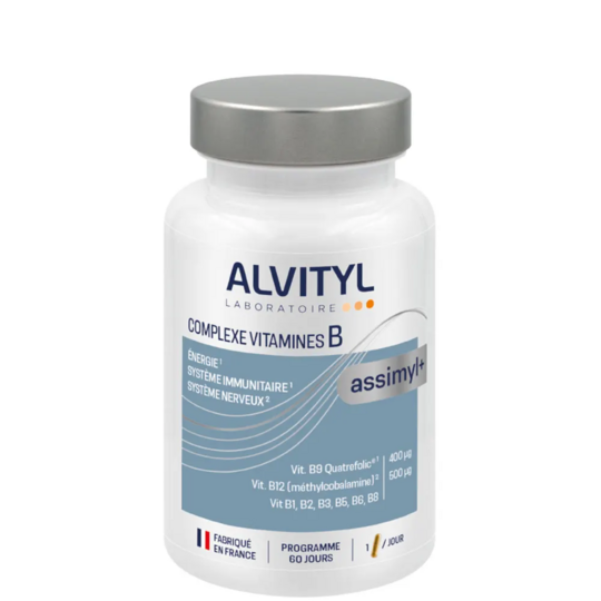 Alvityl Assimyl+ Complexe vitamines B énergie système nerveux 60 gélules – complément métabolisme et vitalité au Quatrefolic®, méthylcobalamine et B1 à B8