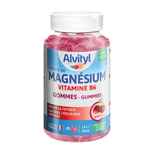 Alvityl Magnésium Vitamine B6 Goût cerise 45 gommes