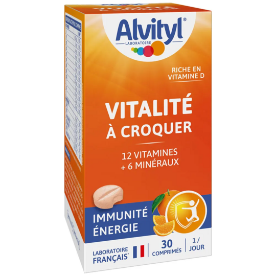 Alvityl Vitalité à croquer goût orange 30 comprimés Immunité et énergie