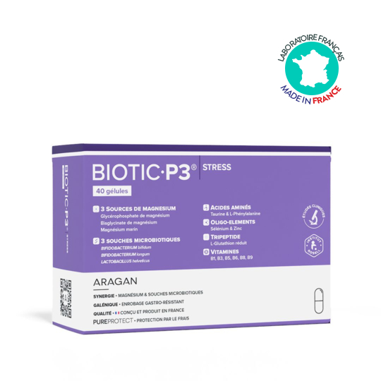 Biotic P3 Stress Aragan 40 gélules – Microbiote, stress et équilibre nerveux