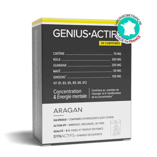 GeniusActifs Aragan 28 comprimés effervescents – Concentration, mémoire et énergie mentale