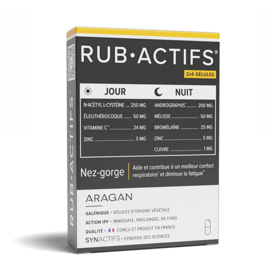 Aragan RubActifs Jour/Nuit Nez-gorge 2x6 gélules – Complément pour nez, gorge & défenses naturelles