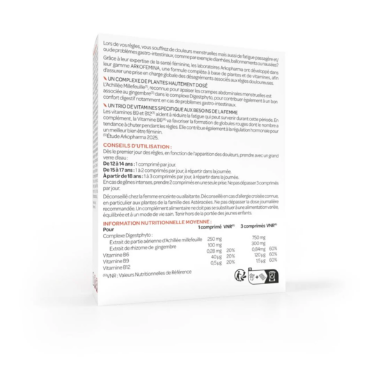 Arkopharma Arkofemina règles douloureuses 30 comprimés - Crampes abdominales, Problèmes gastro-intestinaux, Fatigue