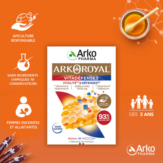 Arkopharma Arkoroyal Vitadéfenses Soutien immunitaire & énergie naturelle 20 ampoules
