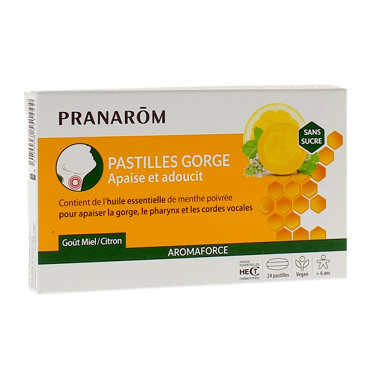 AROMAFORCE - Pastilles Miel/Citron Sans Sucre - 24 pastilles