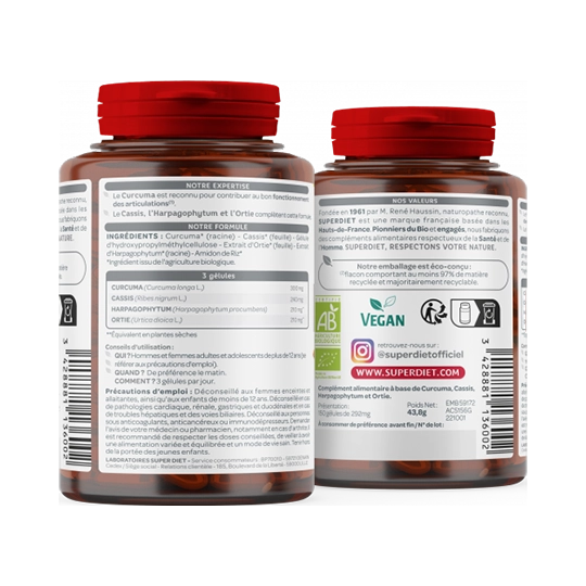 Superdiet Quatuor Articulation BIO  Curcuma Cassis 150 gélules