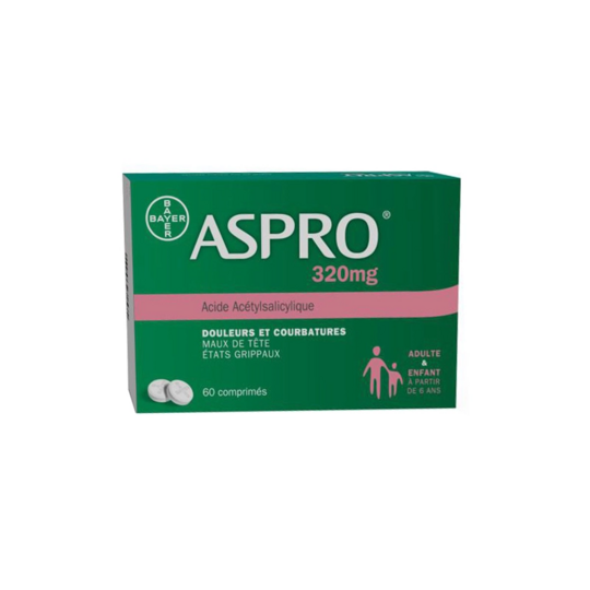 Aspro Aspirine 320 mg 60 comprimés – Médicament douleur et fièvre Bayer