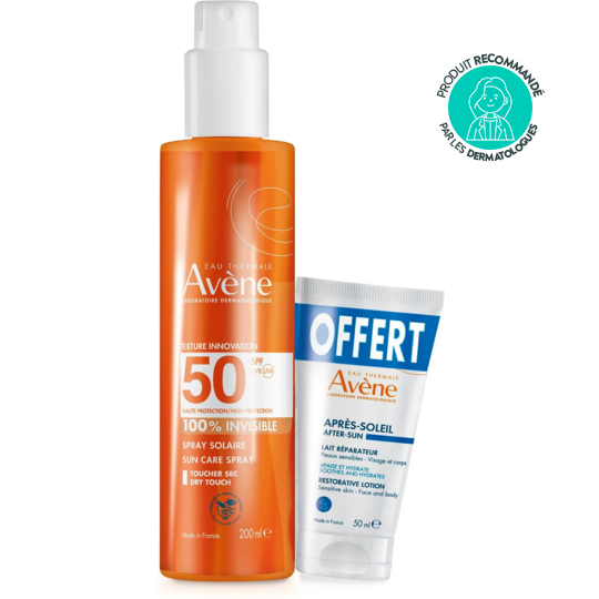 Avène Solaire spray invisible SPF50 duo 200ml + 50ml — protection solaire peaux sensibles