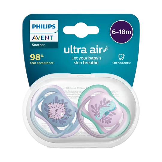 Philips Avent Sucette Ultra Air orthodontique 6-18 mois — lot de 2 sucettes aérées sans BPA