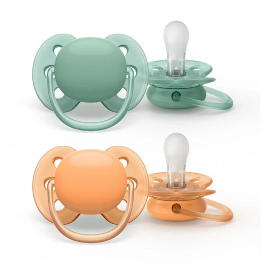 Philips Avent Sucettes Ultra douce 0-6 mois  lot de 2 — sucettes orthodontiques collerette  FlexiFit silicone texturé peau sensible