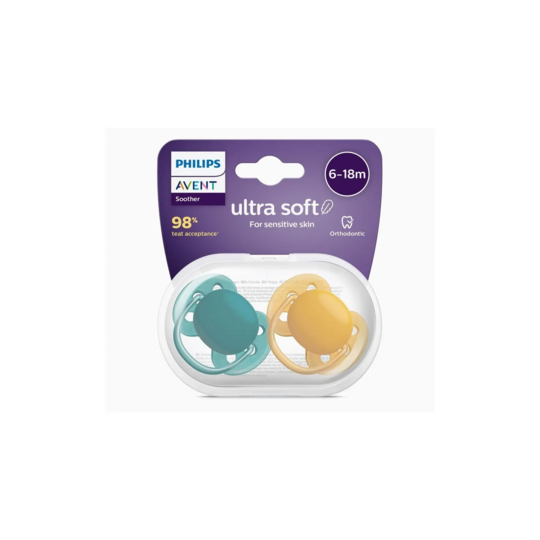 Philips Avent Sucettes ultra soft neutre 6-18 mois lot de 2 – sucette orthodontique peau sensible