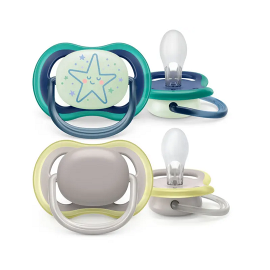 Philips Avent Ultra Air Day & Night sucettes orthodontiques 6-18 mois — lot de 2 — sucettes silicone aérées phosphorescentes jour et nuit