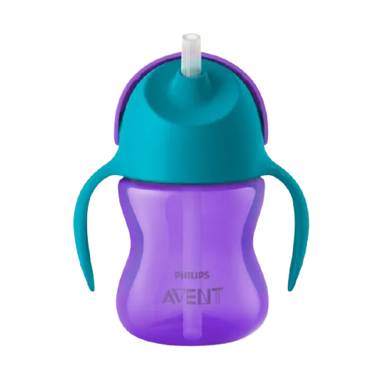 Philips Avent Tasse à Paille 200 ml violet — tasse apprentissage paille courbée anti-fuites dès 9 mois