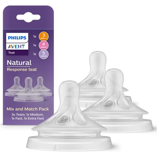 Philips Avent Pack de 3 Tétines natural response débits 3, 4 et 5 — tétines silicone anti-coliques alternance sein biberon dès 1 mois