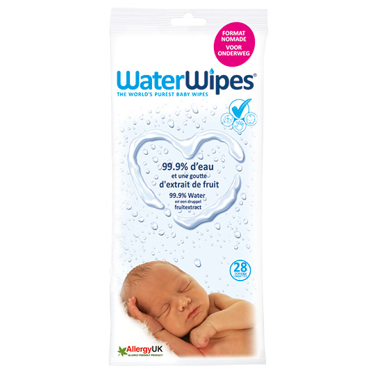 BEBE - Lingettes WaterWipes Format Nomade 99,99% eau - 28 lingettes