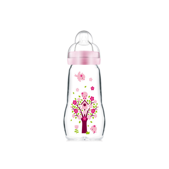 Biberon Verre Décor Rose - 1° et 2° AGE -- 260 ml