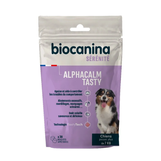 Biocanina sérénité Alphacalm Tasty 30 bouchées — complément stress et nervosité chien