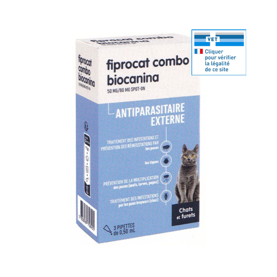 Fiprocat Combo Biocanina 3 Pipettes – Antiparasitaire externe pour chats et furets