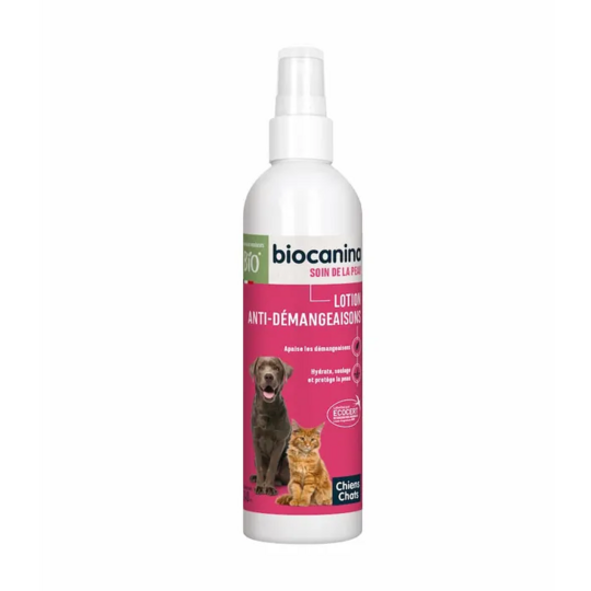 Biocanina Dermatologie Lotion Anti-Démangeaisons Bio Chien et Chat 240 ml – Apaise les irritations cutanées