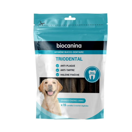 Biocanina Triodental 15 lamelles grands chiens moins de 30 kg – hygiène bucco-dentaire et haleine fraîche