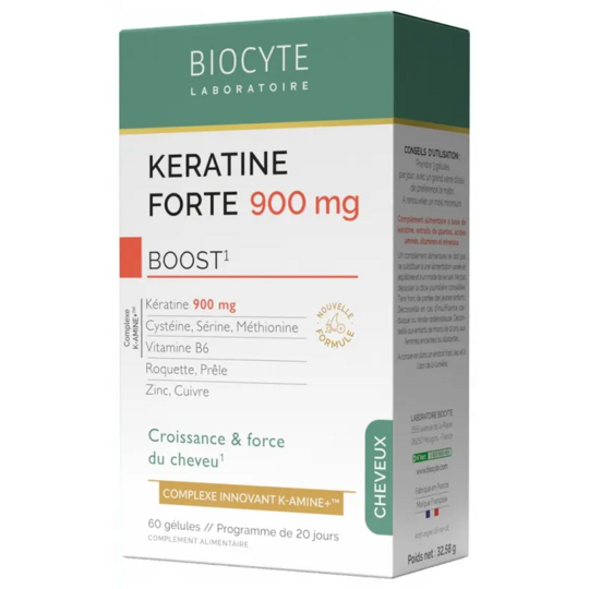 Biocyte Keratine forte 900 mg boost 60 gélules – croissance et résistance cheveux