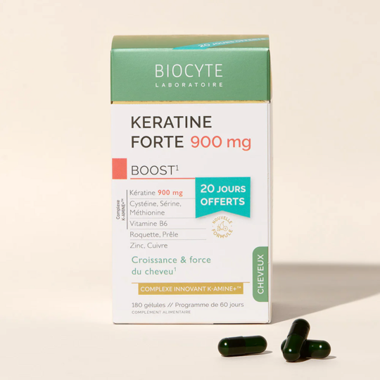 Biocyte Pack Keratine Forte 900mg Boost - Croissance des cheveux 180 gélules