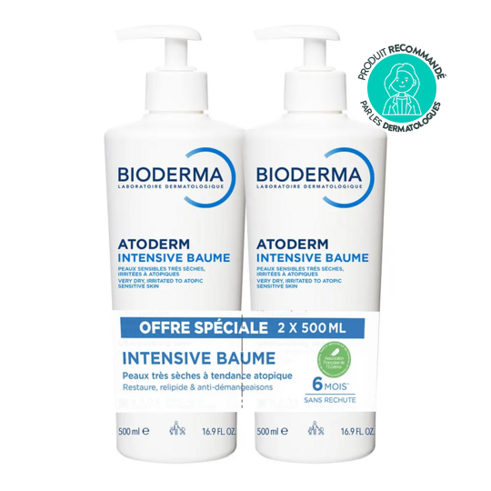 Bioderma atoderm intensive baume hydratant visage et corps 2×500 ml peaux très sèches & atopiques