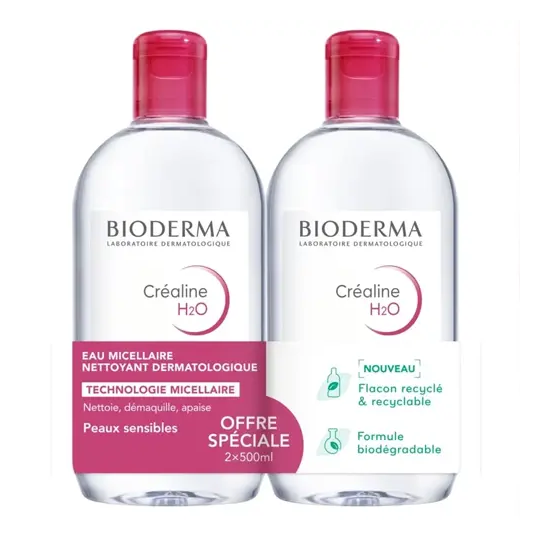Bioderma Crealine H2O Eau Micellaire Démaquillante Lot de 2 x 500 ml
