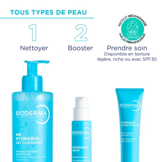 Bioderma Hydrabio Gel Moussant – Nettoyant micellaire hydratant 24h – Visage – Tous types de peaux – 400 ml
