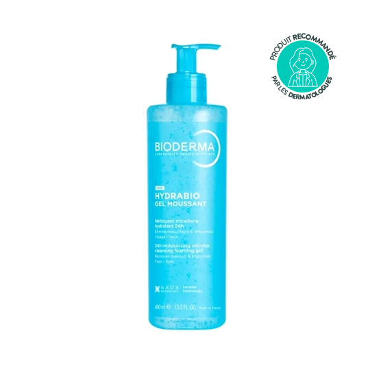 Bioderma Hydrabio Gel Moussant – Nettoyant micellaire hydratant 24h – Visage – Tous types de peaux – 400 ml