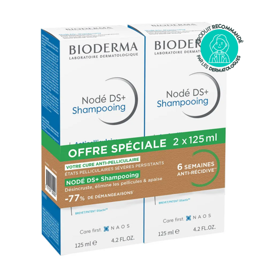 Bioderma Nodé DS+ Shampooing Antipelliculaire 2 × 125 ml pellicules sévères cuir chevelu irrité
