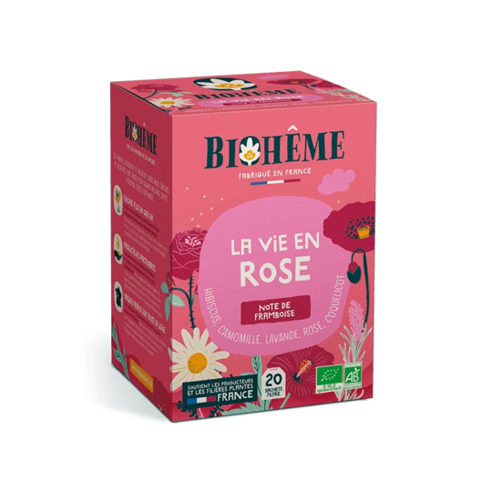 Biohême Infusion la vie en rose 20 infusettes — tisane bio relaxation et bien-être floral