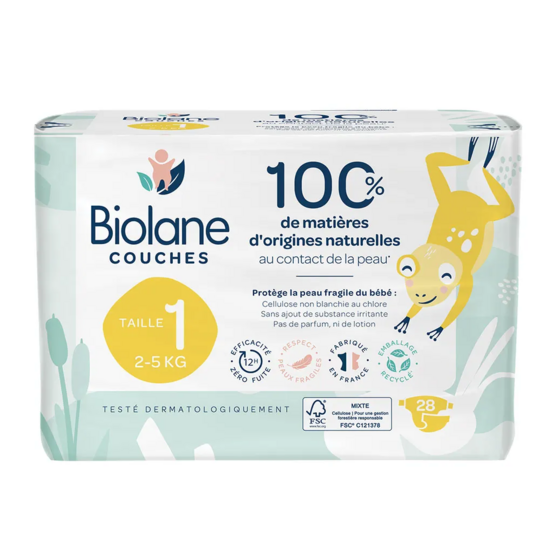 Biolane Couches écologiques Taille 1  28 couches – zéro fuite 12h
