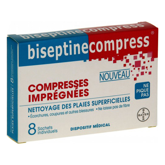 BISEPTINE - Compresses Plaies Superficielles - 8 sachets