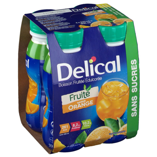Boisson Fruitée Édulcorée Saveur Orange Sans Sucre - Lot de 4 X 200 ml