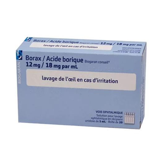 Borax / Acide Borique Solution Ophtalmique 5 ml  15 unidoses – Médicament antiseptique pour les yeux irrités