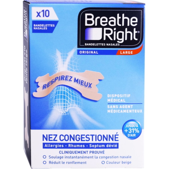 BREATHE RIGHT - Bandelettes Nasales Original - Lot de 10 Bandelettes
