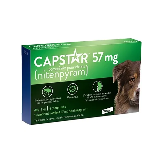 Capstar 57 mg Chien – Anti-puces chien en comprimés – Boîte de 6 comprimés à avaler