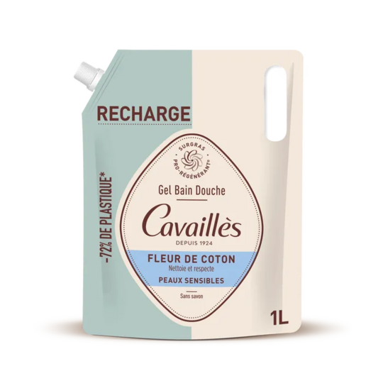 Cavaillès Eco-Recharge Gel Bain Douche BIO Fleur de Coton 1L