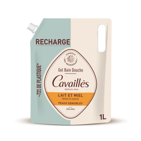Cavaillès Eco-Recharge Gel Bain Douche BIO Lait et Miel 1L