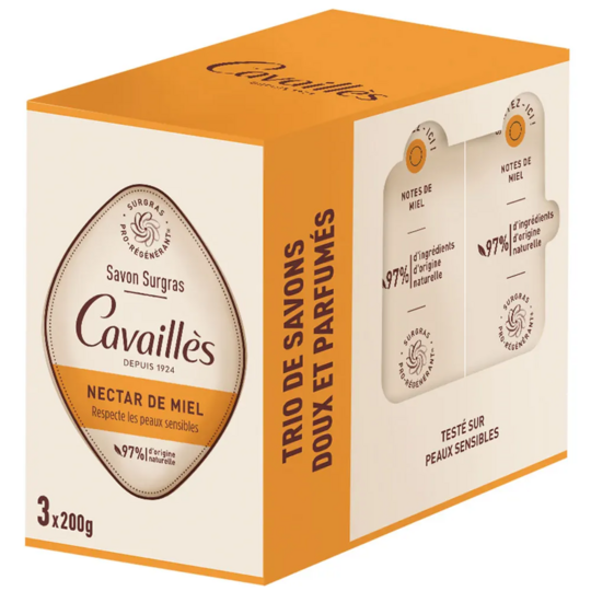 Cavaillès Savons surgras nectar de miel 3x200g – savon solide peaux sensibles
