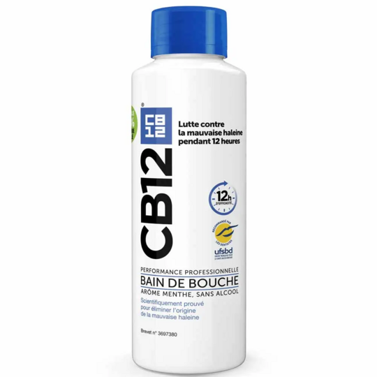 CB12 Bain de Bouche 12h d’Haleine Fraîche Sans Alcool Arôme Menthe 500 ml haleine durable & protection