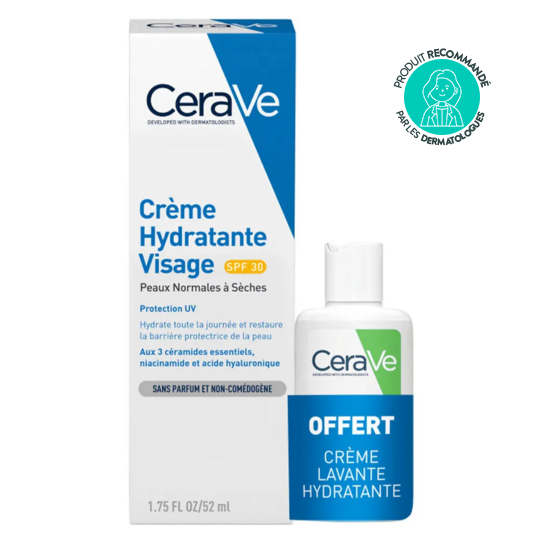 Cerave DUO visage - Crème Hydratante SPF30 52 ml + Crème lavante 20 ml