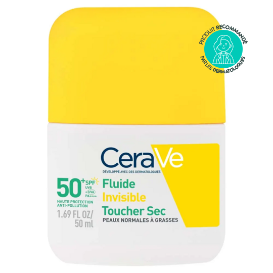 CeraVe fluide invisible toucher sec SPF50+ visage 50 ml – fluide solaire matifiant 12h céramides et niacinamide peaux grasses