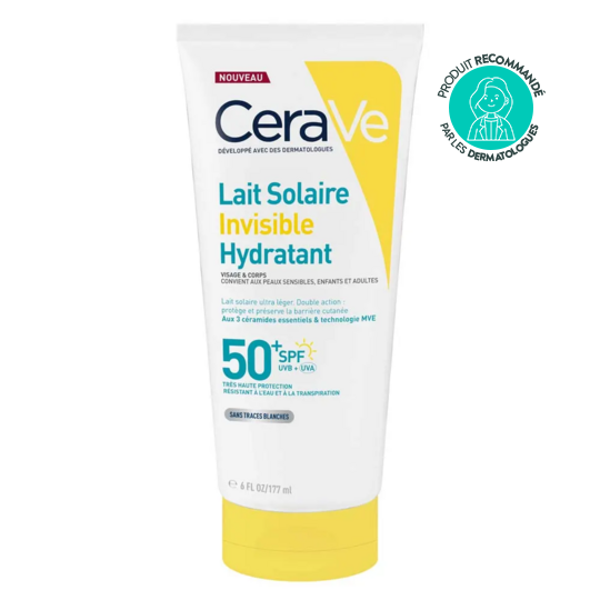 CeraVe lait solaire invisible hydratant SPF50+ 177 ml – protection solaire très haute céramides et vitamine E famille