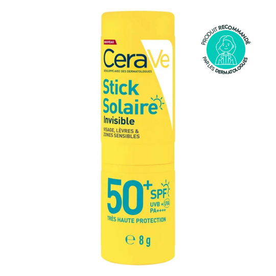 CeraVe Stick Solaire Invisible SPF50+ 8 g — stick solaire céramides zones sensibles lèvres peaux sensibles