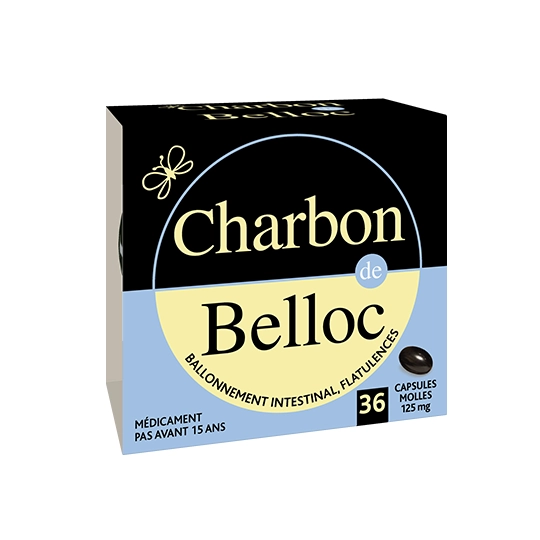 Charbon de Belloc 125 mg 36 capsules boîte en metal