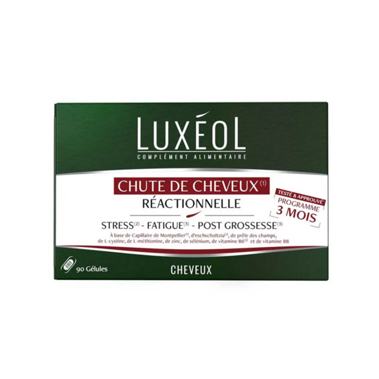 Luxéol chute de cheveux réactionnelle 3 mois – 90 gélules anti-chute, densité et vitalité capillaire