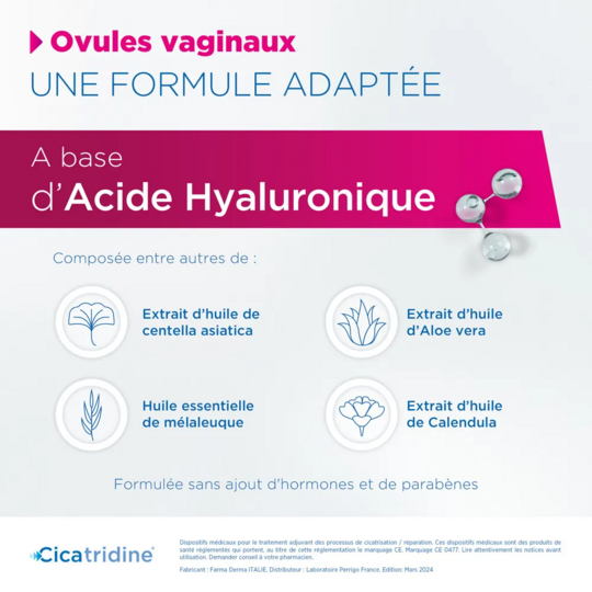 Cicatridine 10 Ovules Vaginaux – Sécheresse vaginale et réparation de la muqueuse
